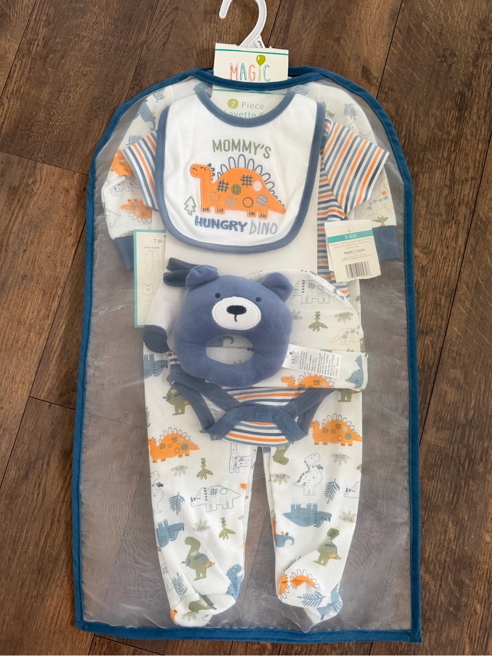 Baby 7-Piece Dino Layette Set - Orange & Blue